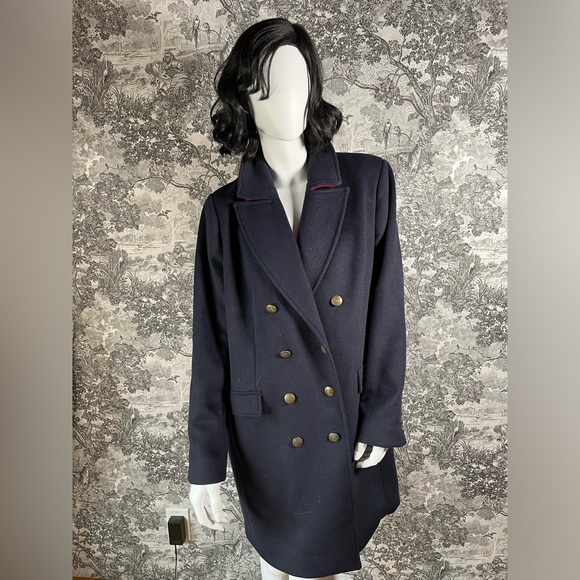 Navy Double-Breasted Wool-Blend Coat - Picture 6 of 10